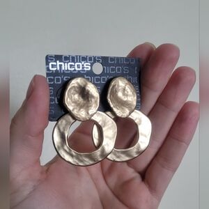 Vtg Chico's Gaudy Hammered Metal Gold Toned Hoop Dangle Earrings